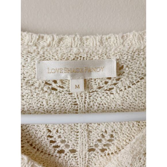 LOVESHACKFANCY Kennie Pullover Knit Sweater Ruffle Bow Cream M - Picture 8 of 11